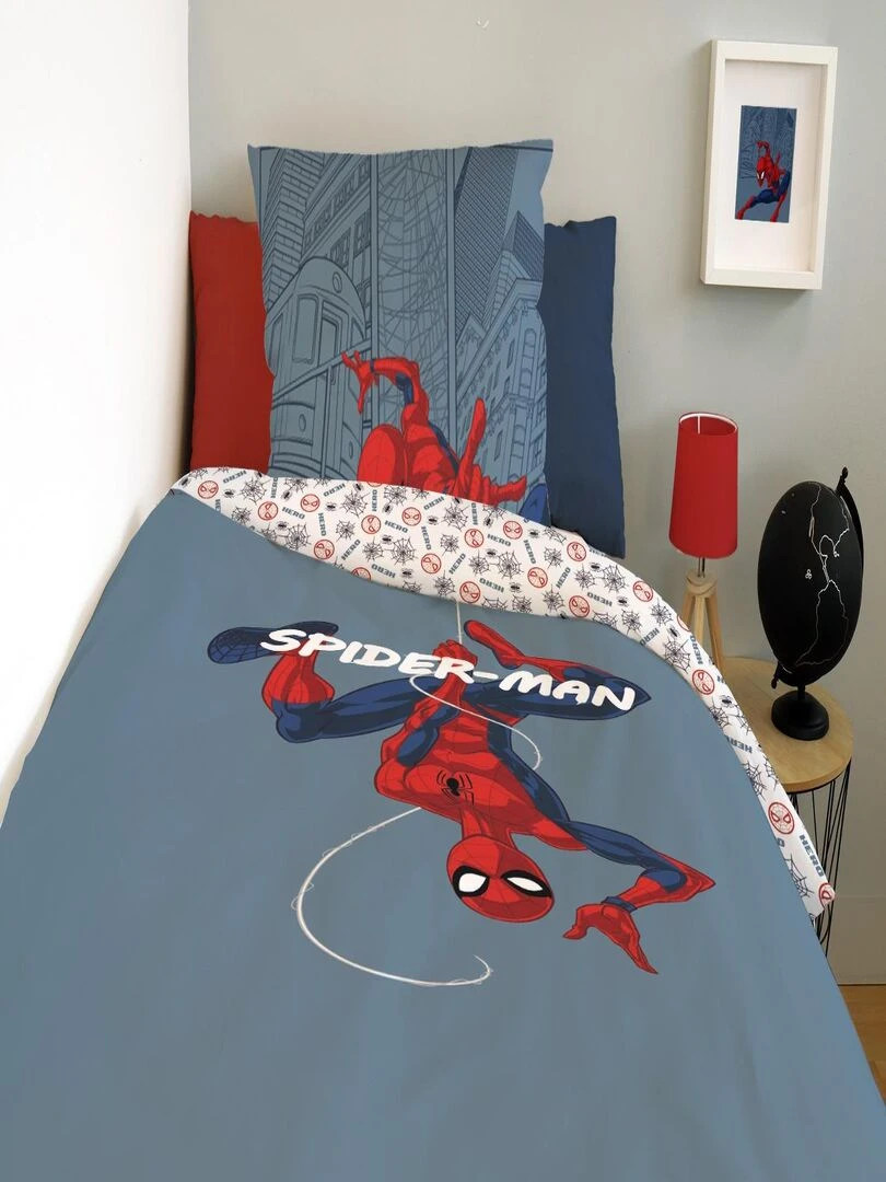 MARVEL   Housse de couette Spiderman 140x200 cm   100% Coton   Bleu   Bleu