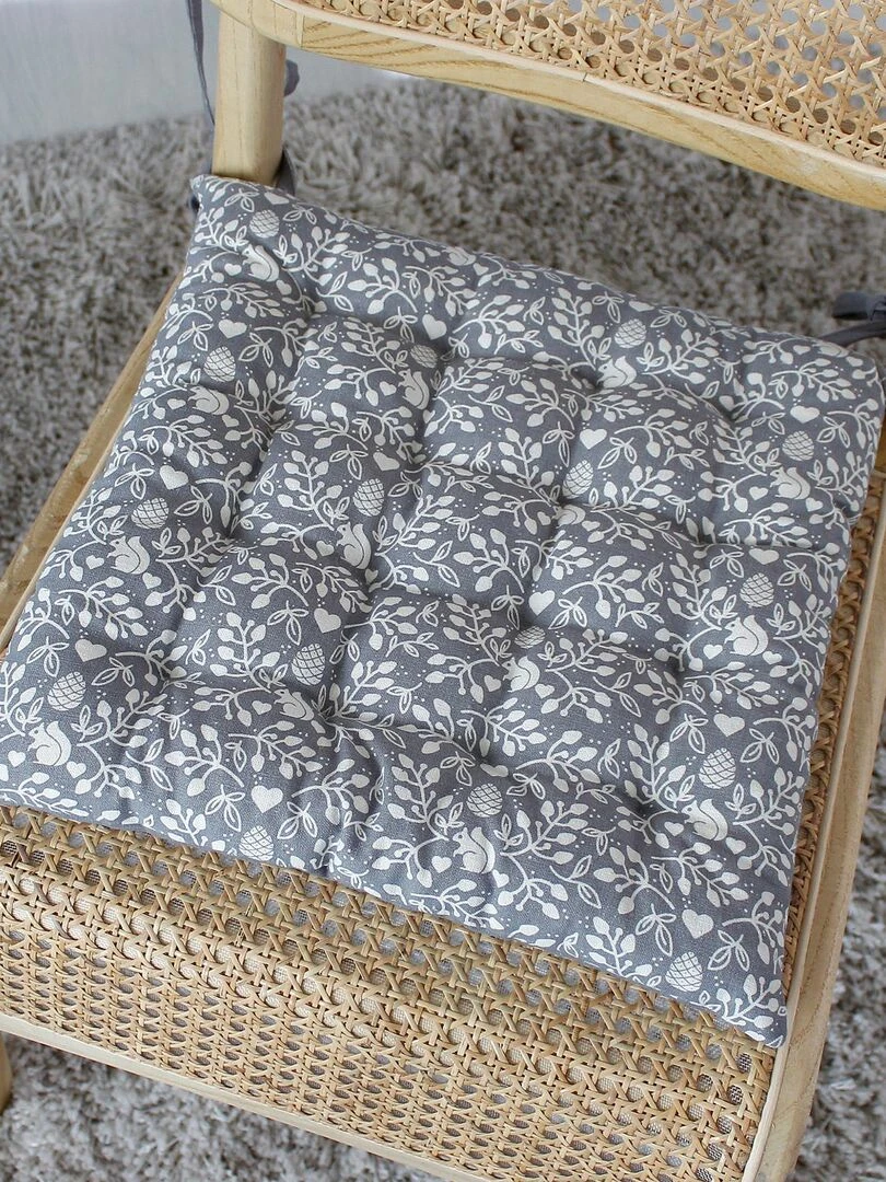Galette de chaise piquée aux impressions nature   Gris clair