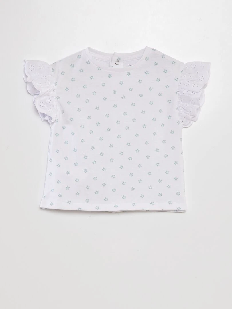 Tee shirt avec manches broderie anglaise Blanc