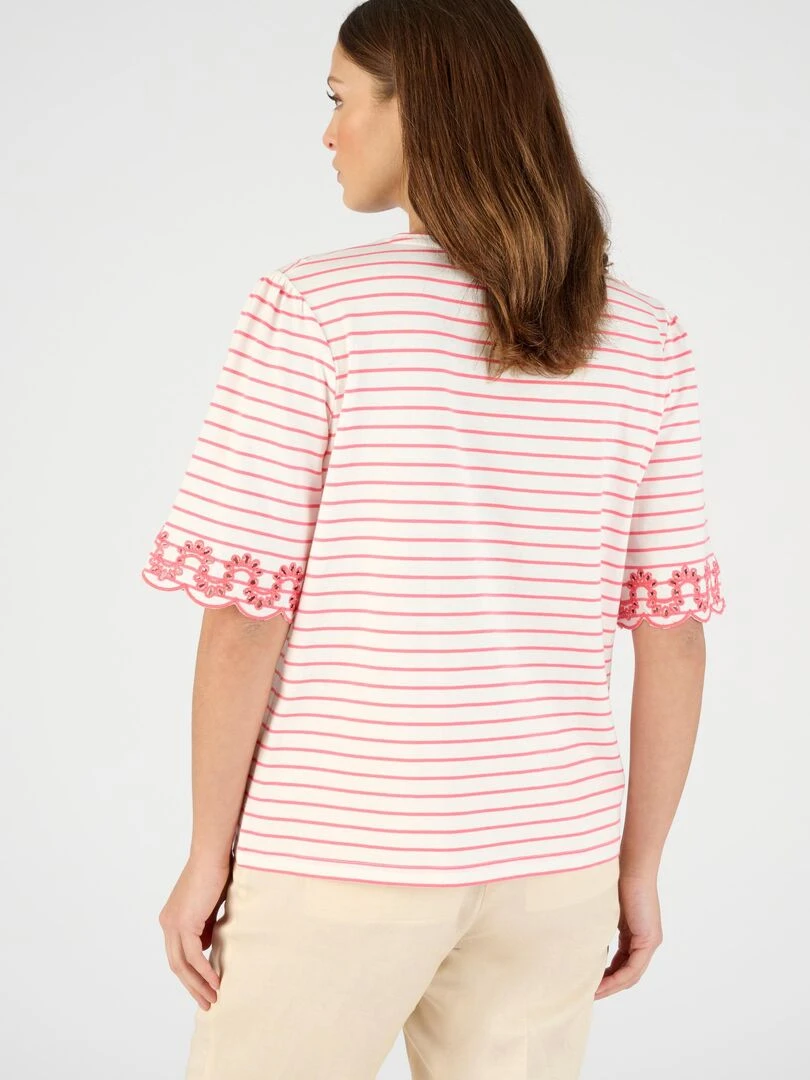 Tee shirt imprimé détails brodés.   Damart   Rouge