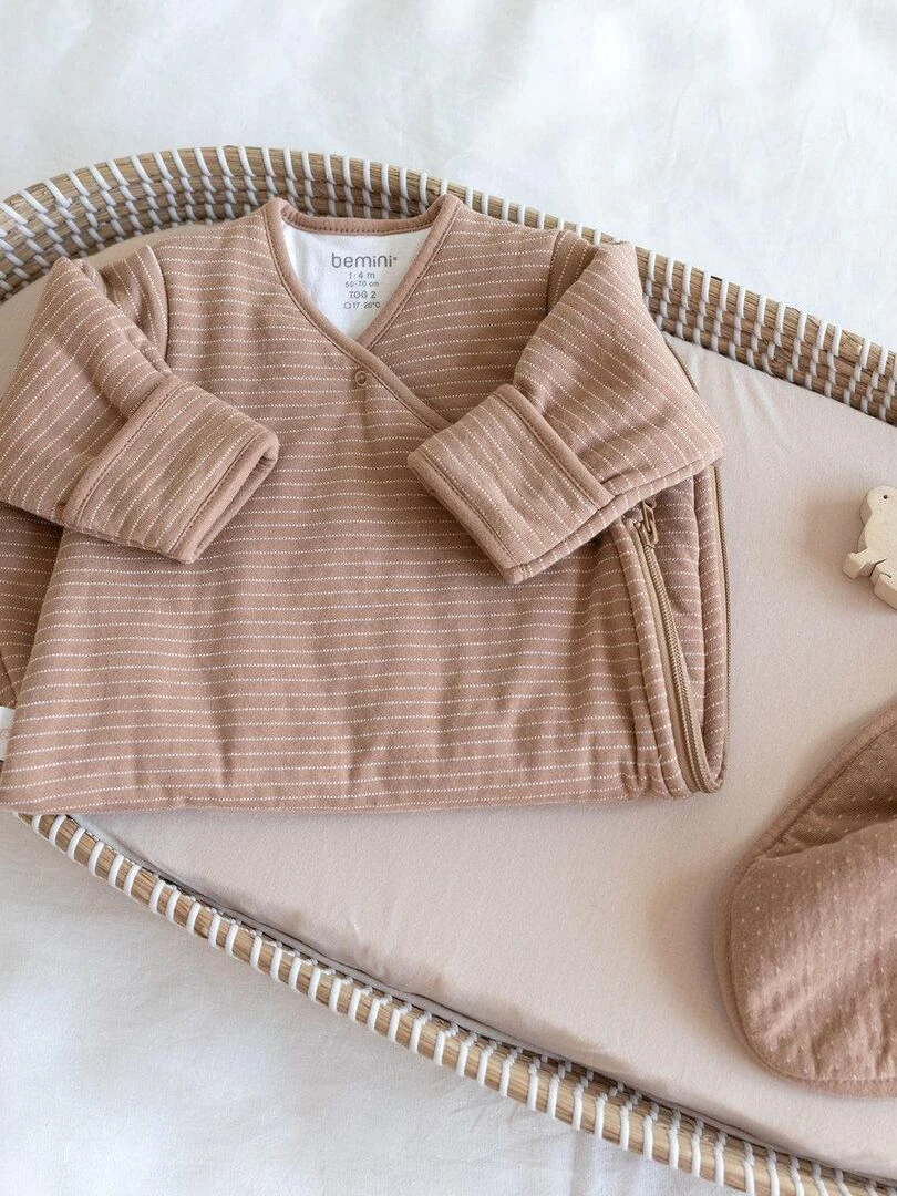 Bemini Gigoteuse avec moufles Pady twin jersey et jersey Beige foncé