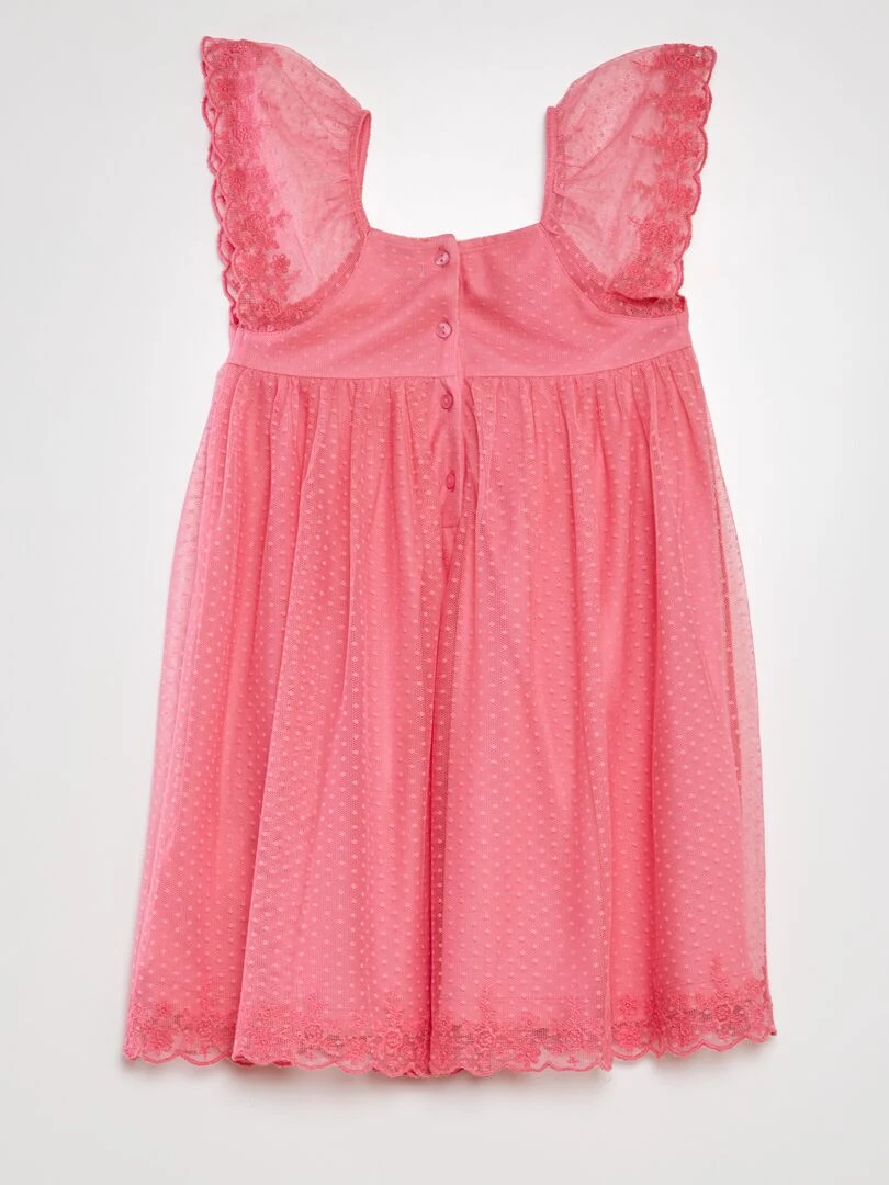 Robe trapèze en tulle plumetis rose