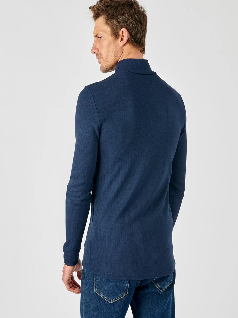 T shirt côtes molletonnées  col montant Thermolactyl   Damart   Bleu marine