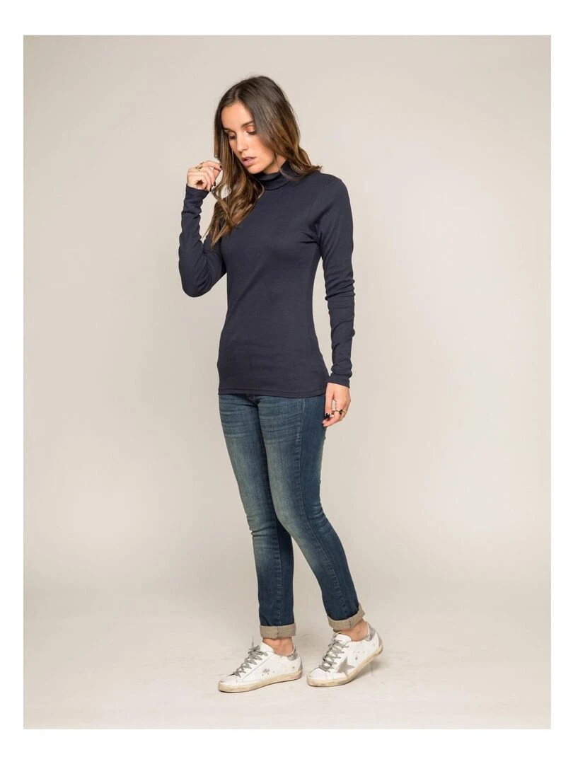 Sous pull col roulé pur coton organique FUSEE Bleu marine