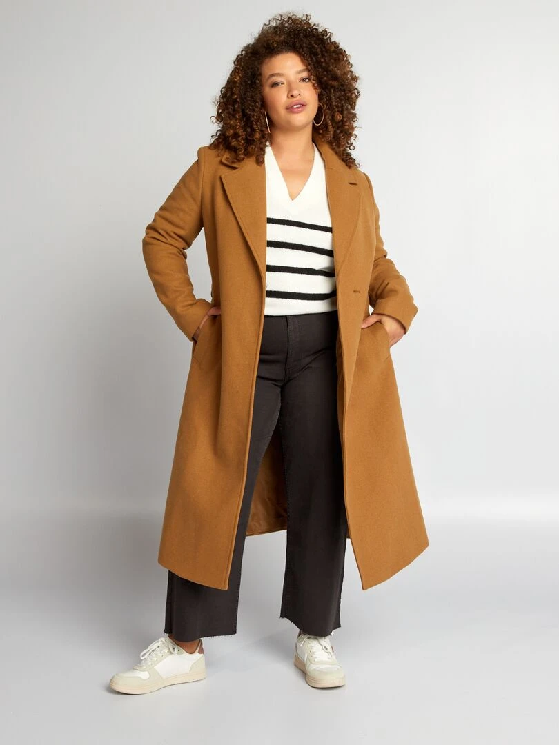 Manteau long avec ceinture à nouer   Camel