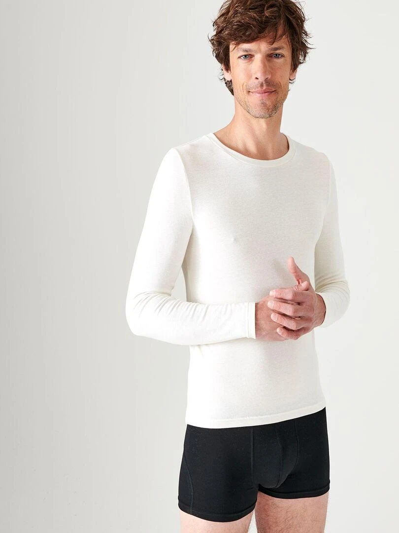 T shirt col rond manches longues fine côte Thermolactyl Sensitive Damart Blanc