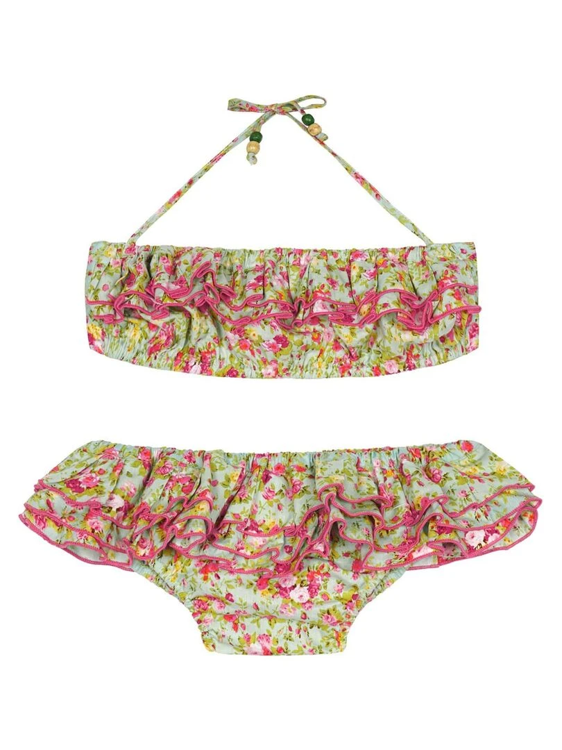 Maillot de Bain 2 Pièces Fille Volants Fleuri Liberty Vert SWAN 'LA FAUTE A VOLTAIRE' Vert anis