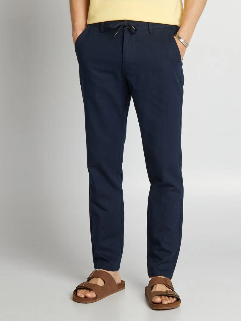 Pantalon chino coupe slim en lin mélangé bleu marine