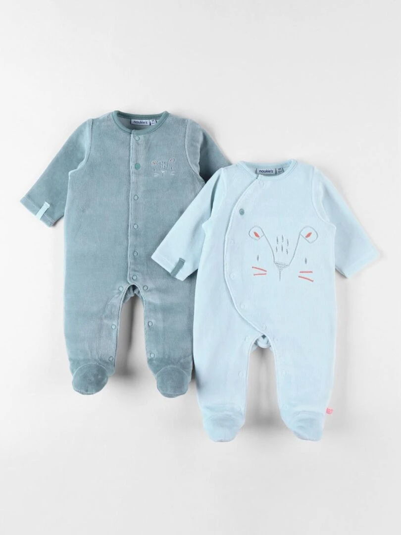 Set de 2 pyjamas 1 pièce en velours ciel/sauge Noukie's Bleu