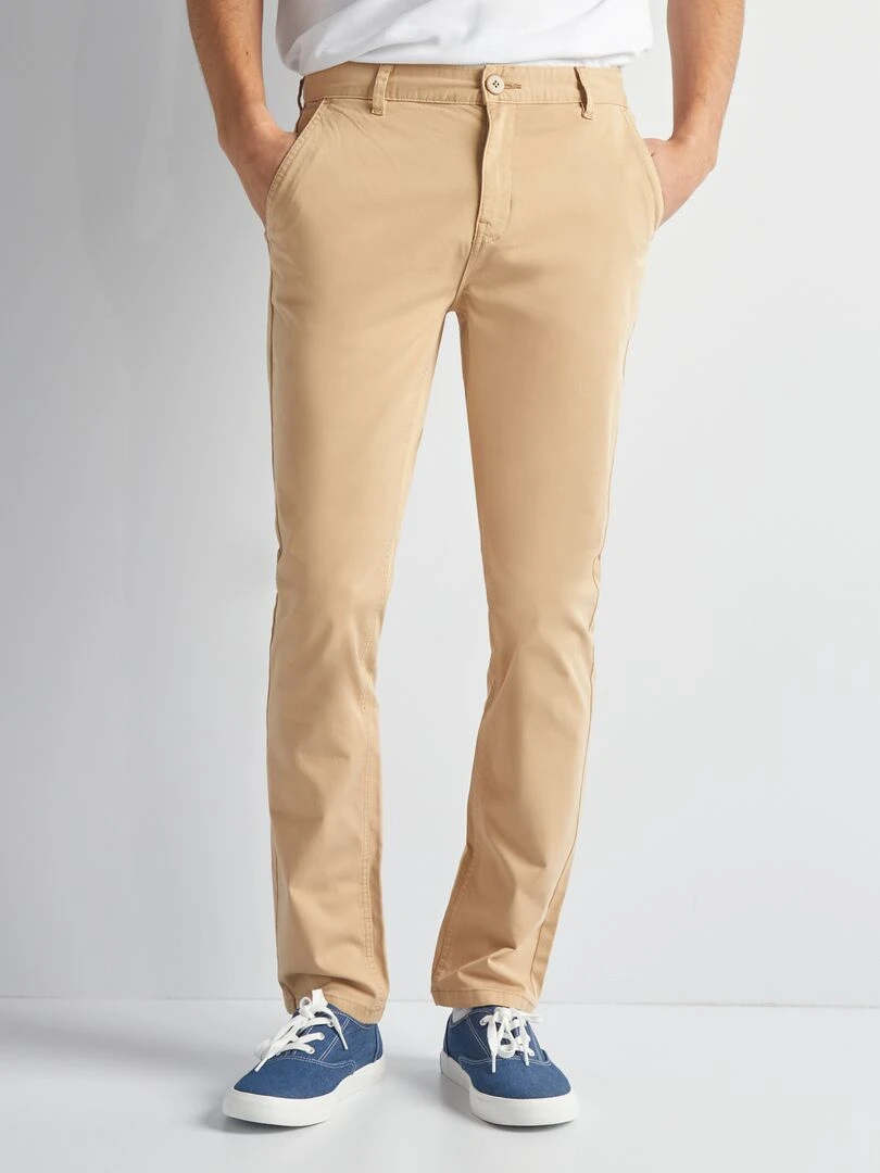 Pantalon chino uni Beige