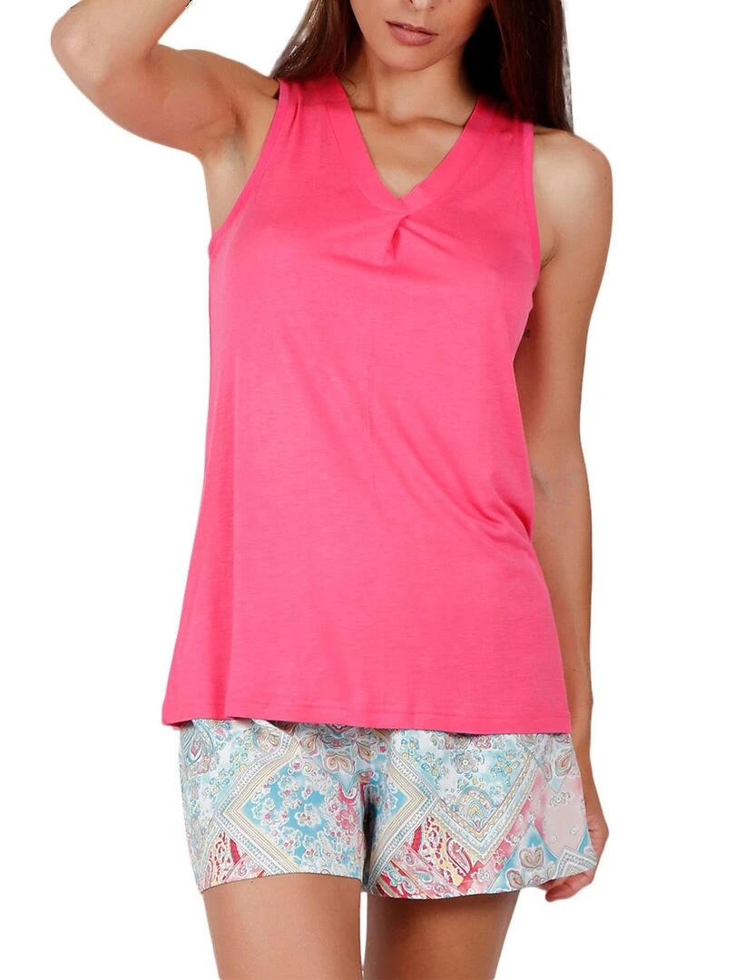 Pyjama short débardeur Colored Diamonds rose Rose