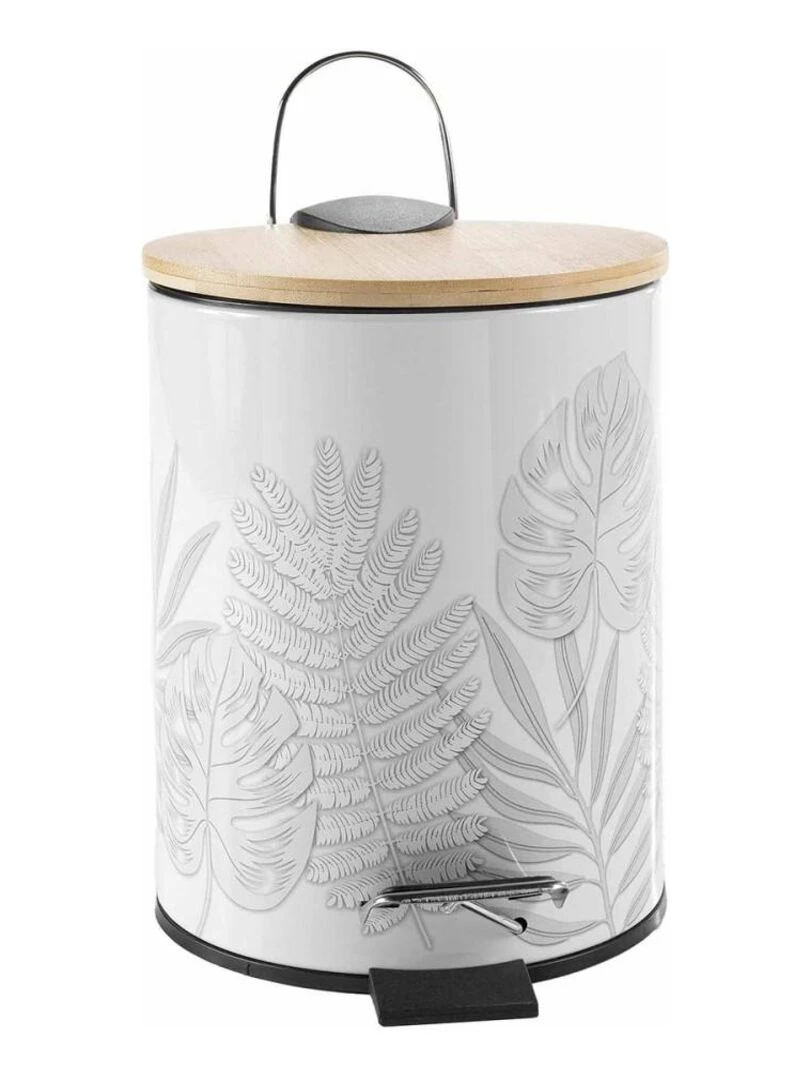 Poubelle à pédale 3L bambou Amber   Blanc