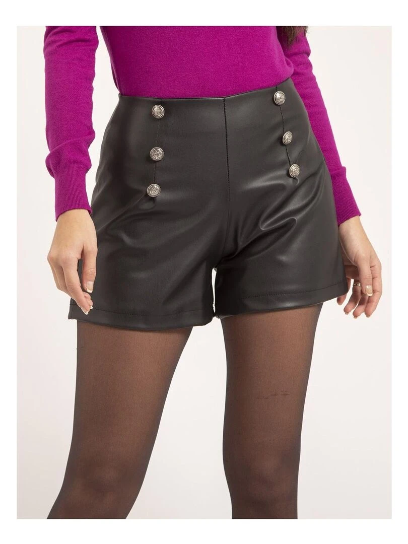 Short simili cuir taille haute XATINA Noir