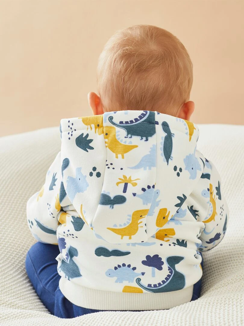 Sweat à capuche imprimés dinosaures  écru/bleu   Noukie's   Vert