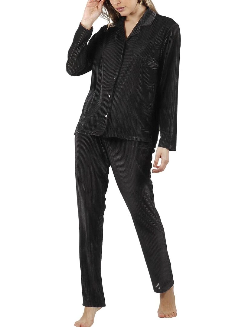 Pyjama velours tenue pantalon chemise Elegant Stripes Noir