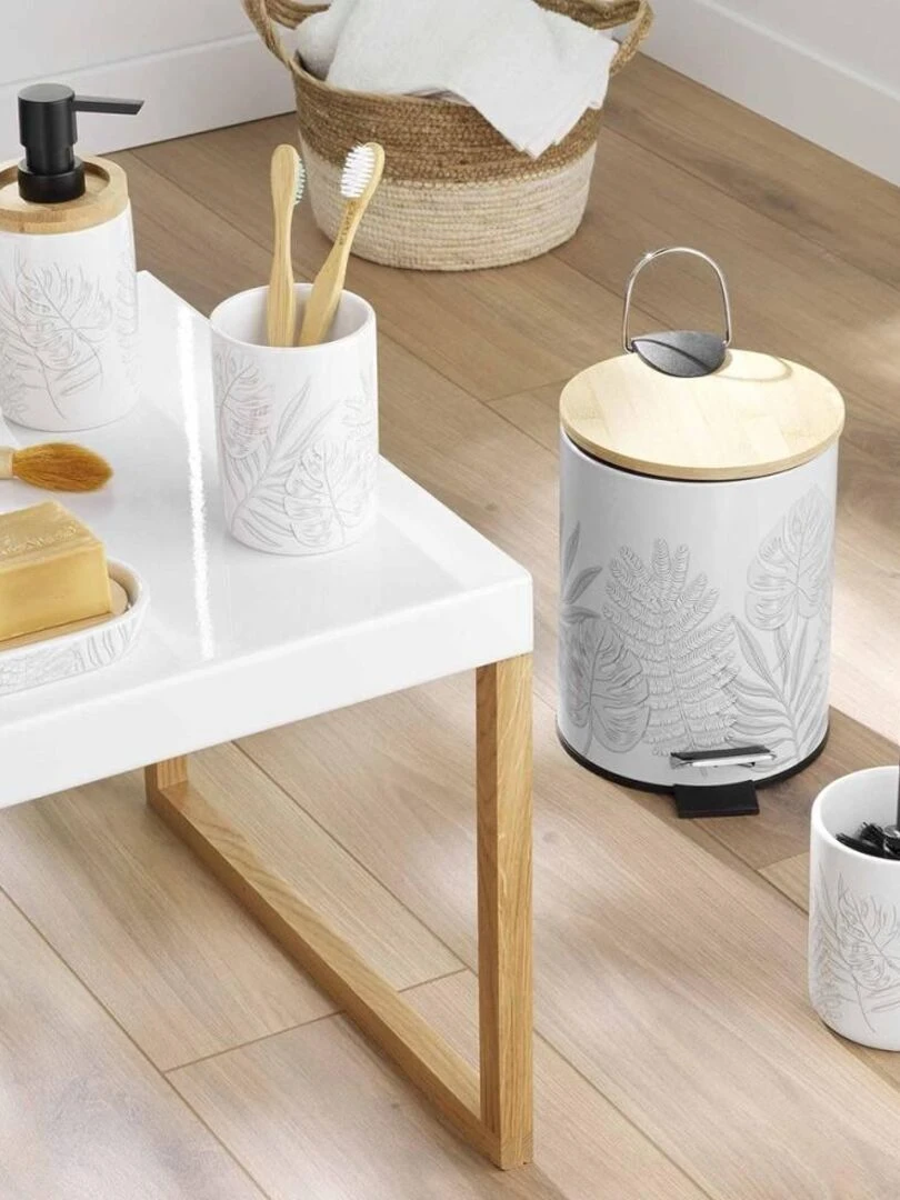 Poubelle à pédale 3L bambou Amber   Blanc