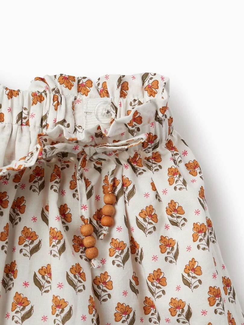Jupe En Coton À Motif Floral Pour Fille   Blanc