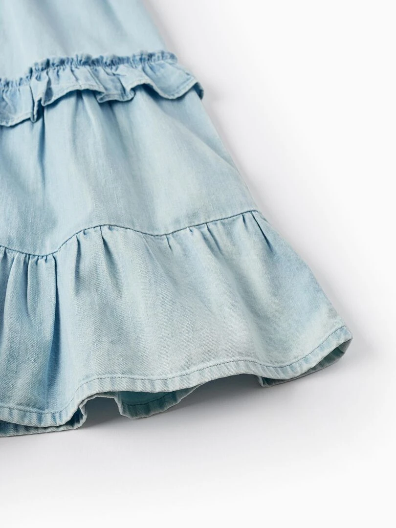 Robe en jean léger en coton avec volants pour fille manches longues SICILIAN DAYS   Bleu