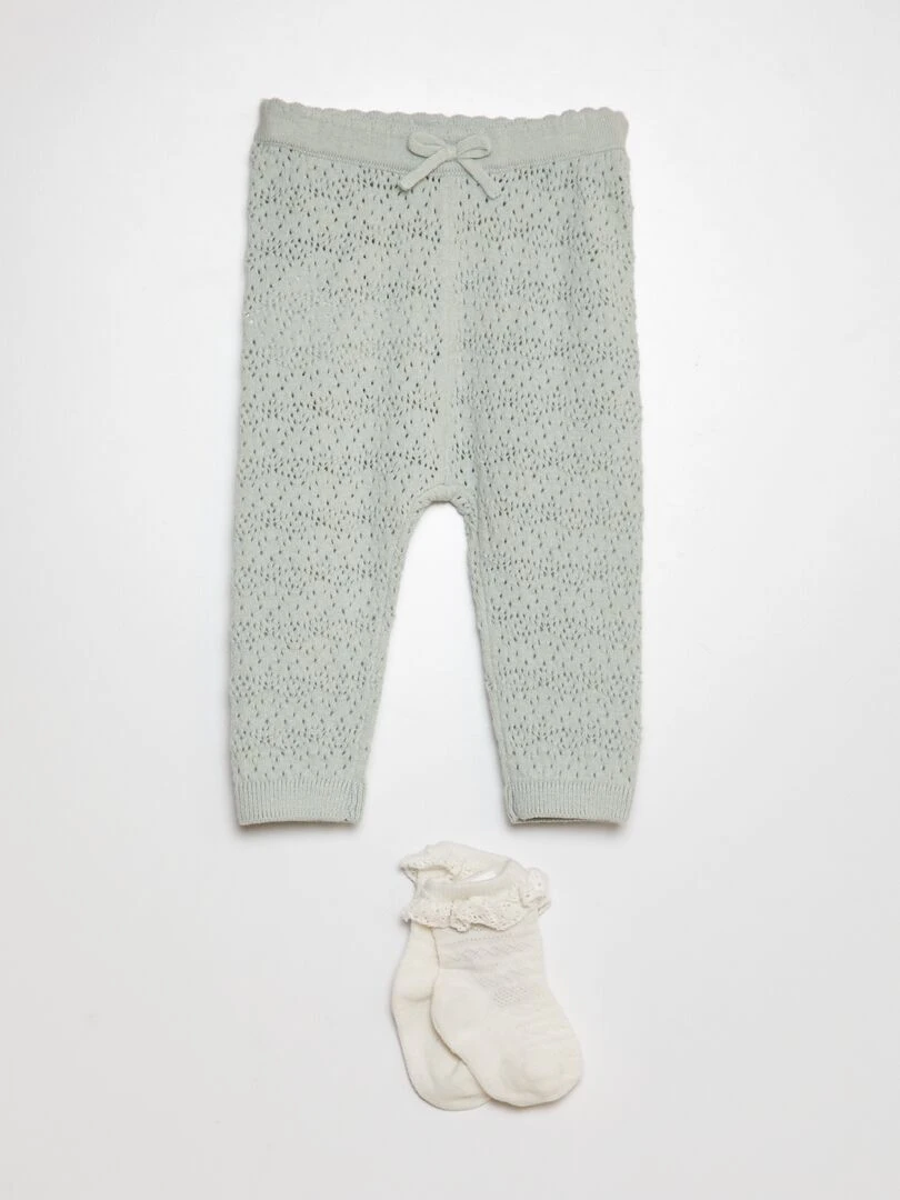 Legging en tricot + chaussettes à broderies Bleu