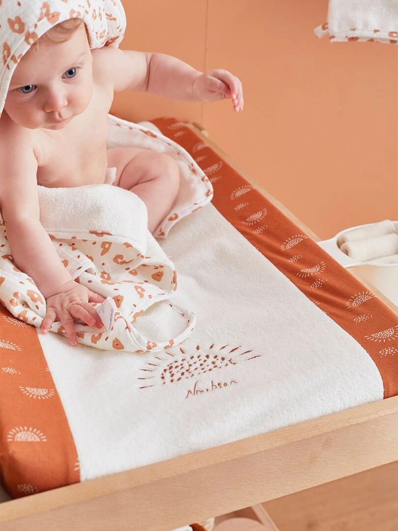 Matelas à langer avec housse élastique en éponge écru/caramel Blanc