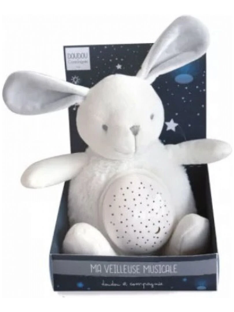 Veilleuse musicale peluche lapin (20 cm) Blanc