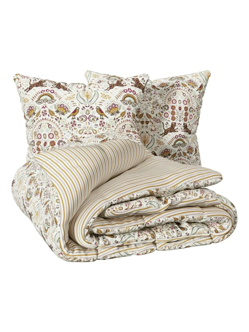 Parure de lit 3 pièces motifs "Indie" réversible Beige