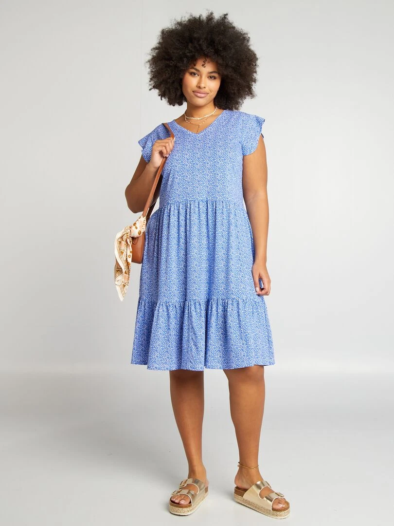 Robe mi longue à étages 'Only Carmakoma' Bleu