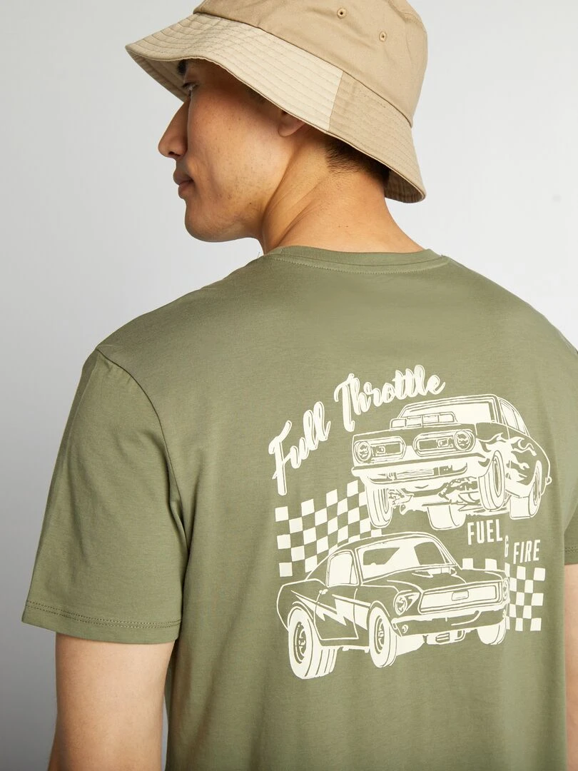 T shirt imprimé à col rond   Kaki