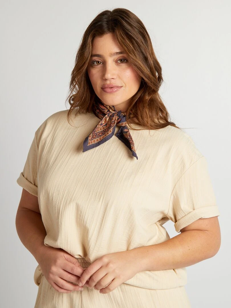 T shirt stretch à col rond Beige