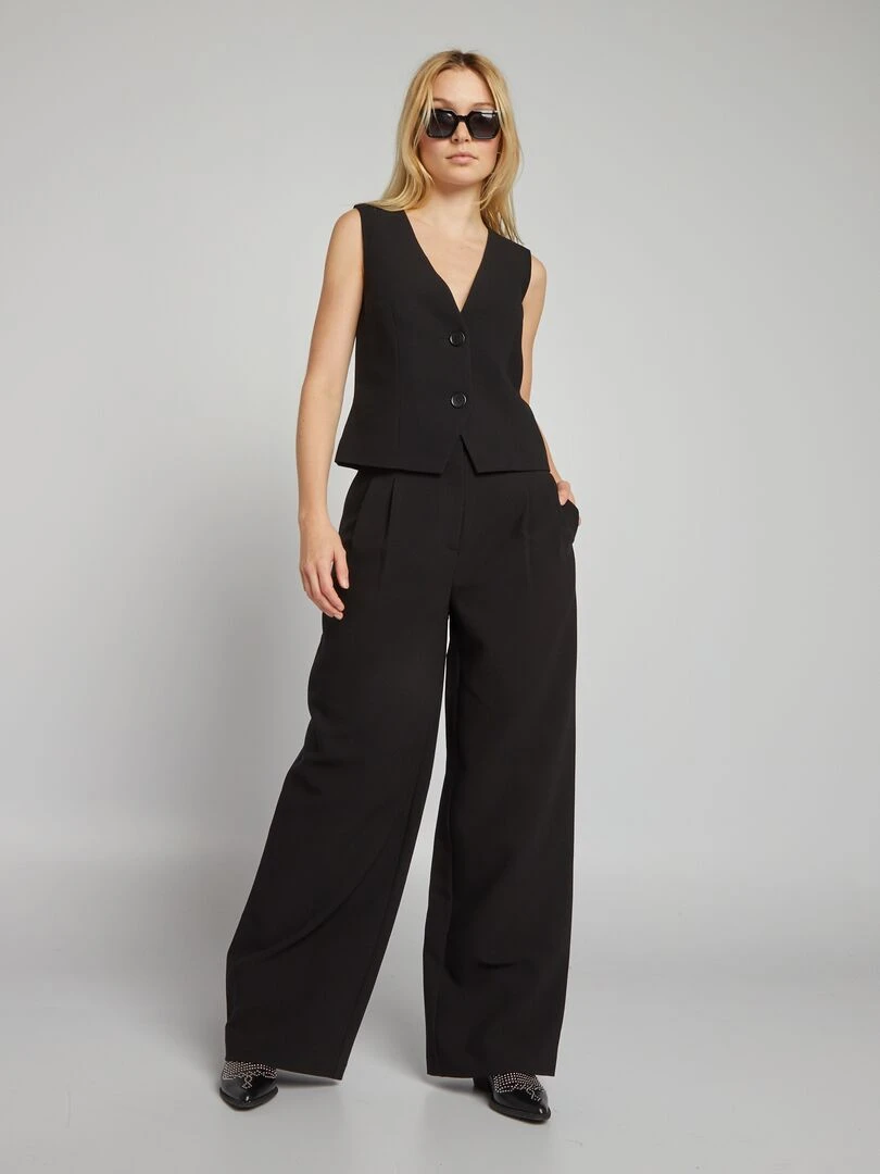 Pantalon large taille haute noir