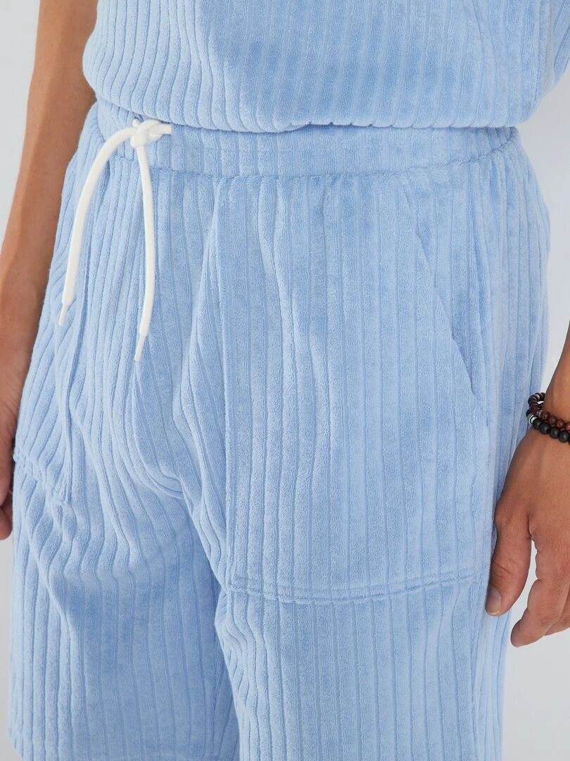 Bermuda en éponge avec grandes poches   Bleu