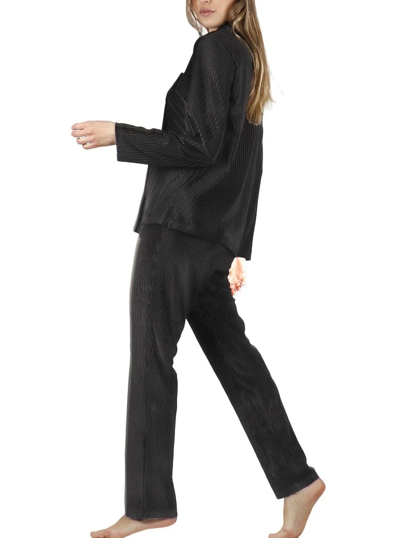 Pyjama velours tenue pantalon chemise Elegant Stripes   Noir