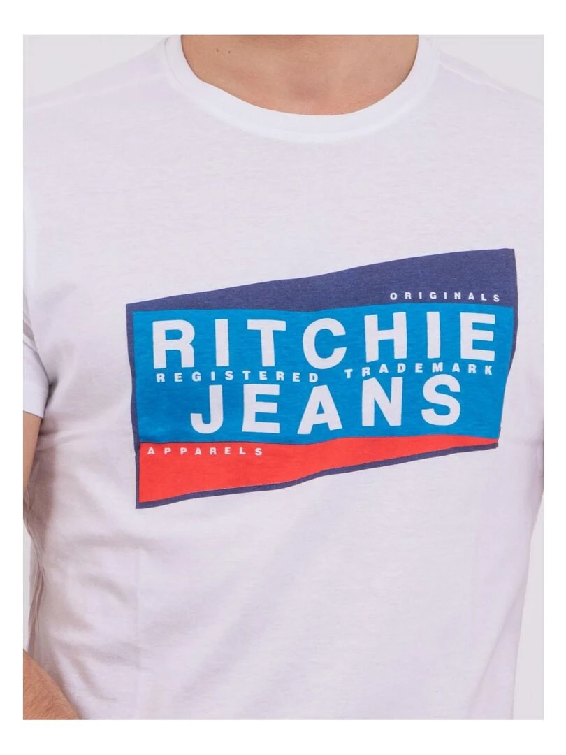 T shirt manches courtes col rond pur coton NOBLAKE   Blanc