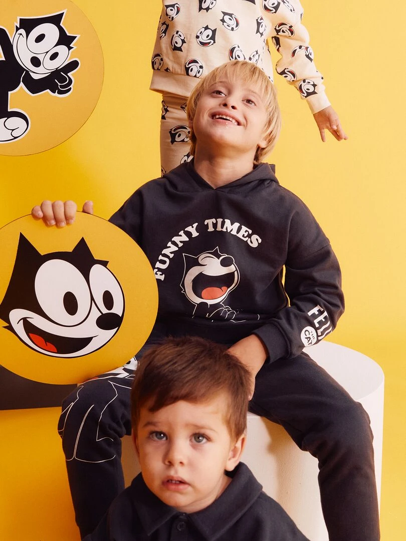 Sweat à capuche 'Felix le chat' Noir