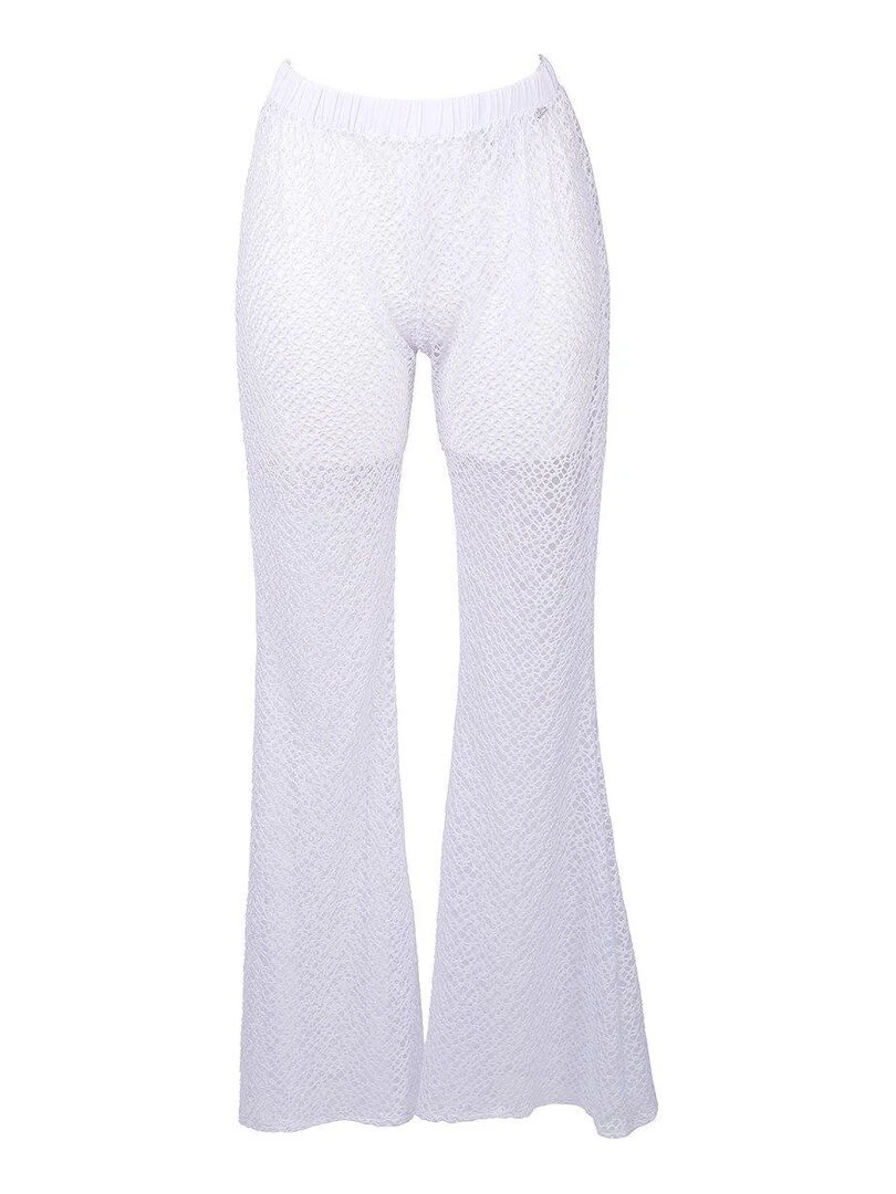 Pantalon de plage maille crochet pailletée Diadème   Blanc