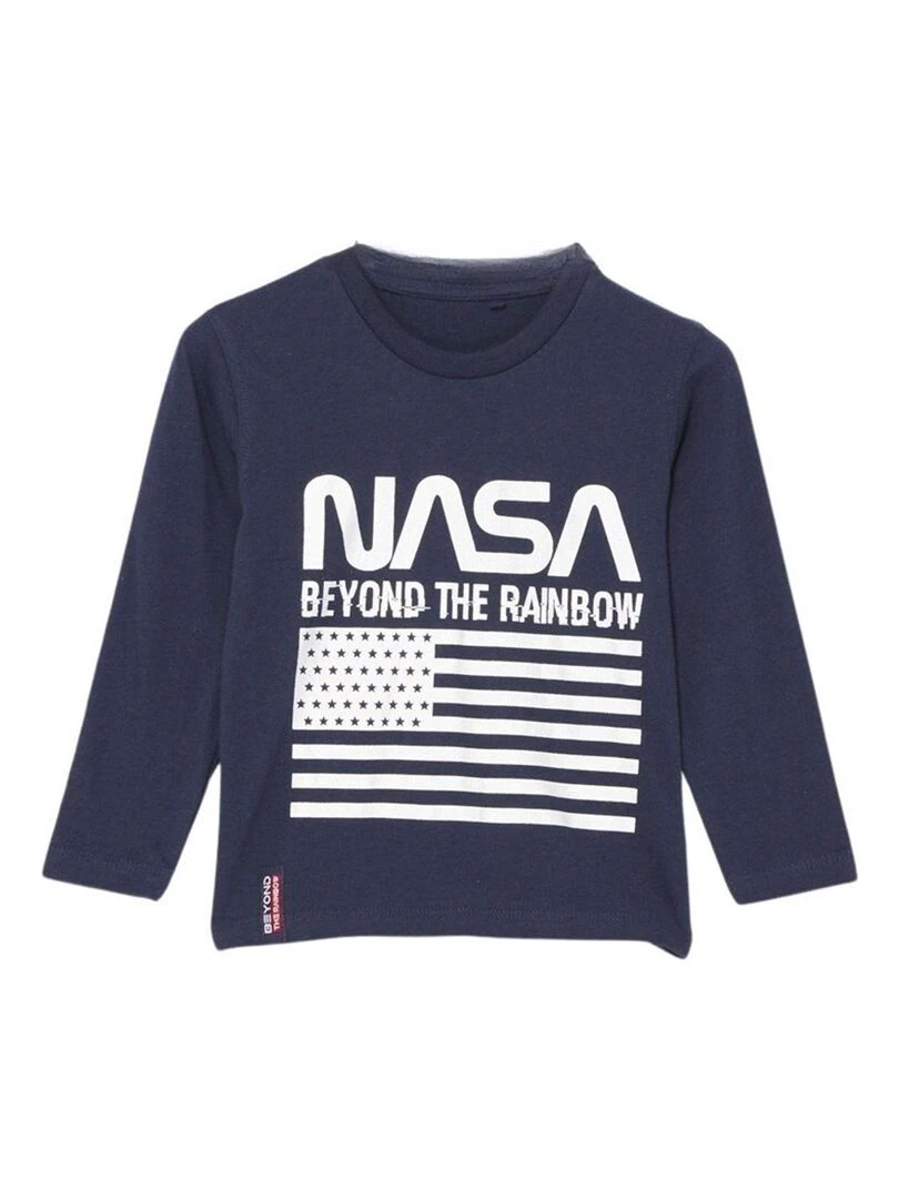 Nasa T shirt garçon imprimé logo en coton Bleu marine