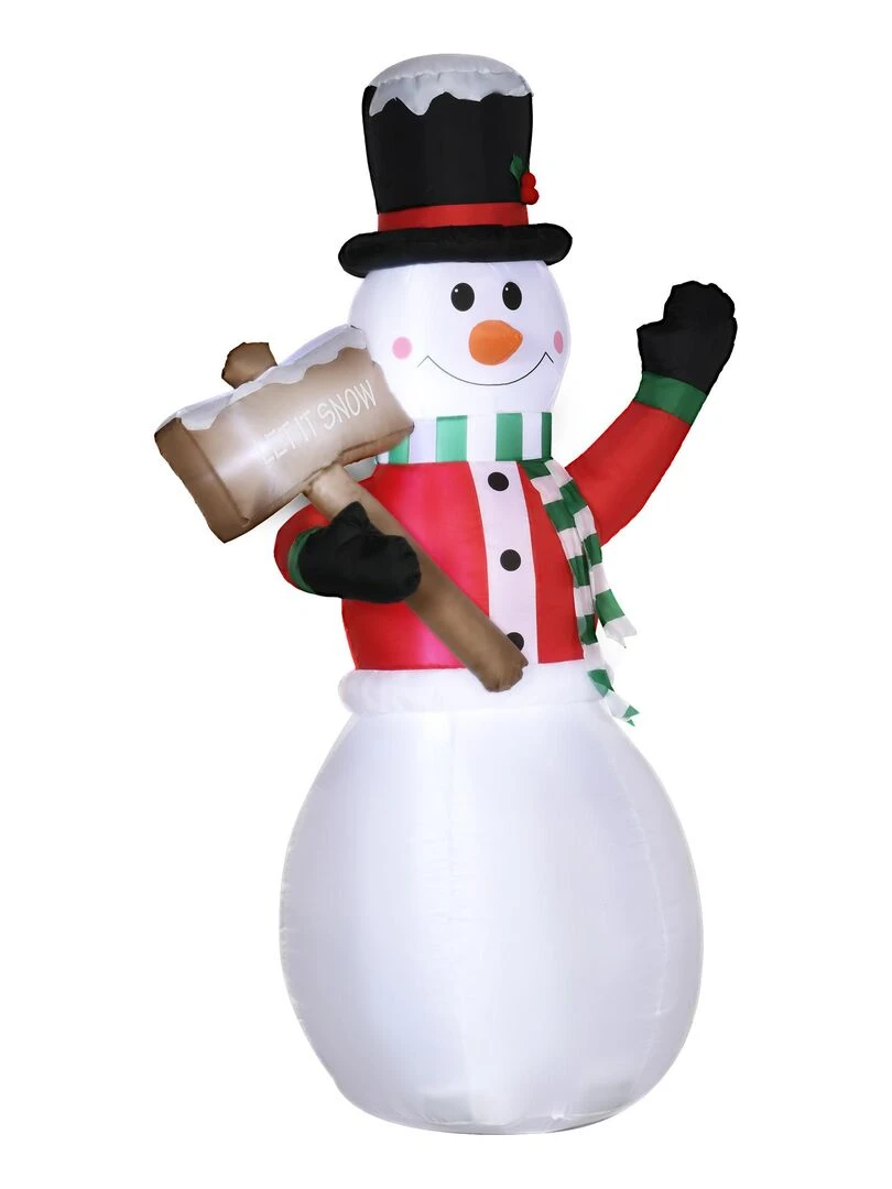 Bonhomme de neige gonflable 3 LED H 180 cm polyester imperméable blanc Blanc