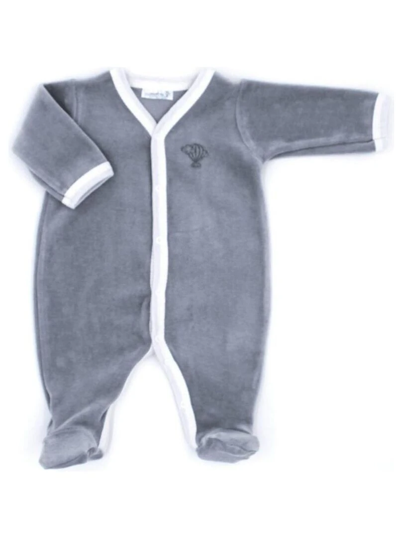 Pyjama velours 100% coton biologique 1 à 6 mois Bleu marine