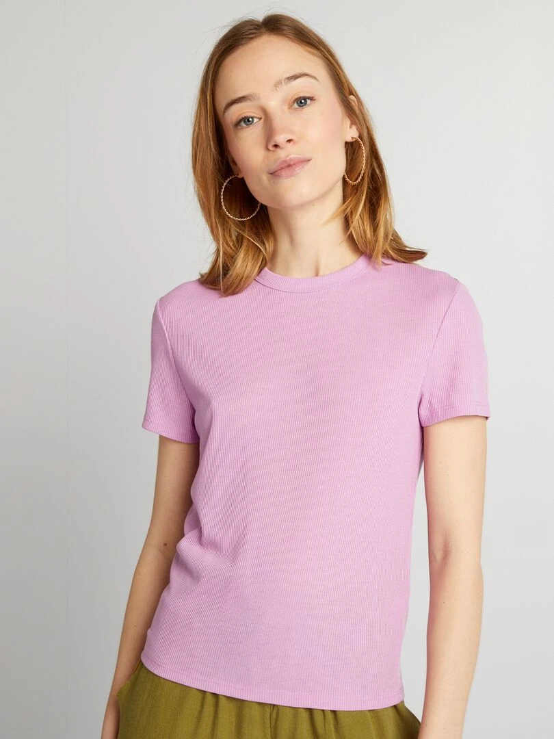 Tee shirt en maille côtelé   Rose