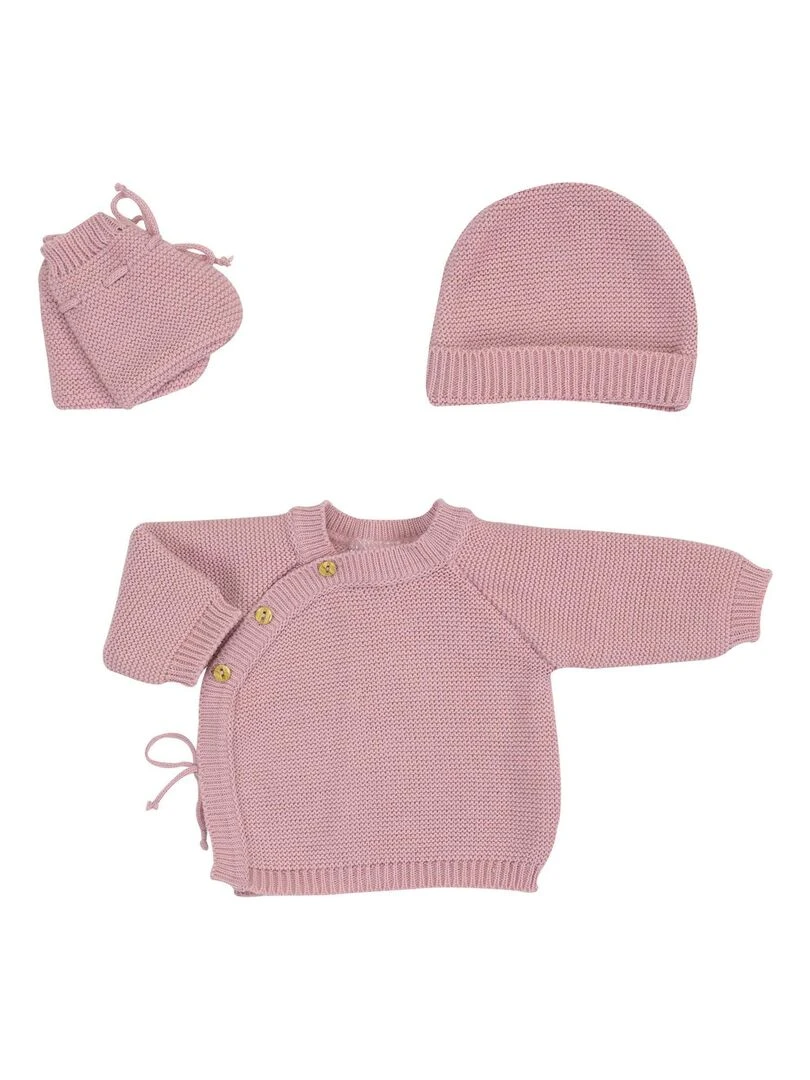 Kit naissance bébé en maille Vieux rose
