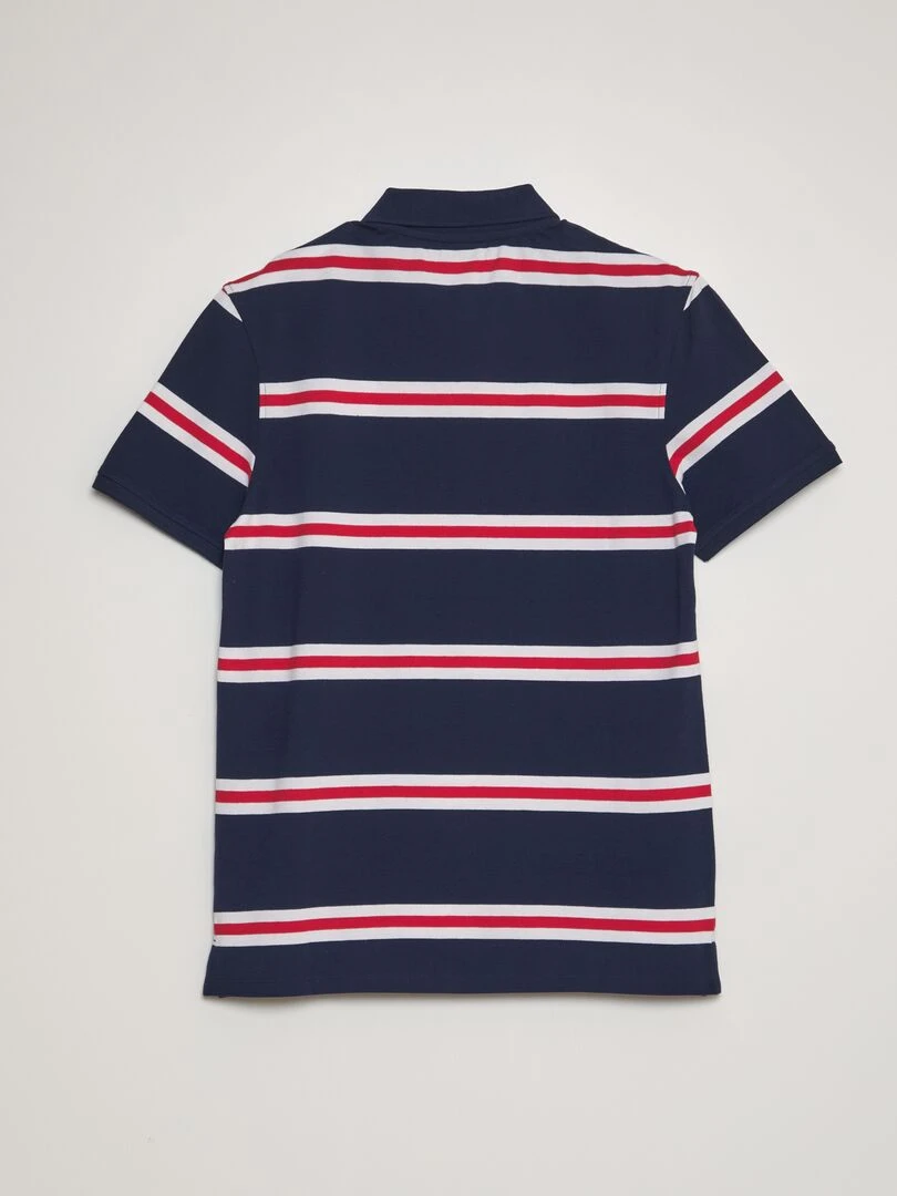 Polo à rayures en piqué de coton Bleu marine/rouge