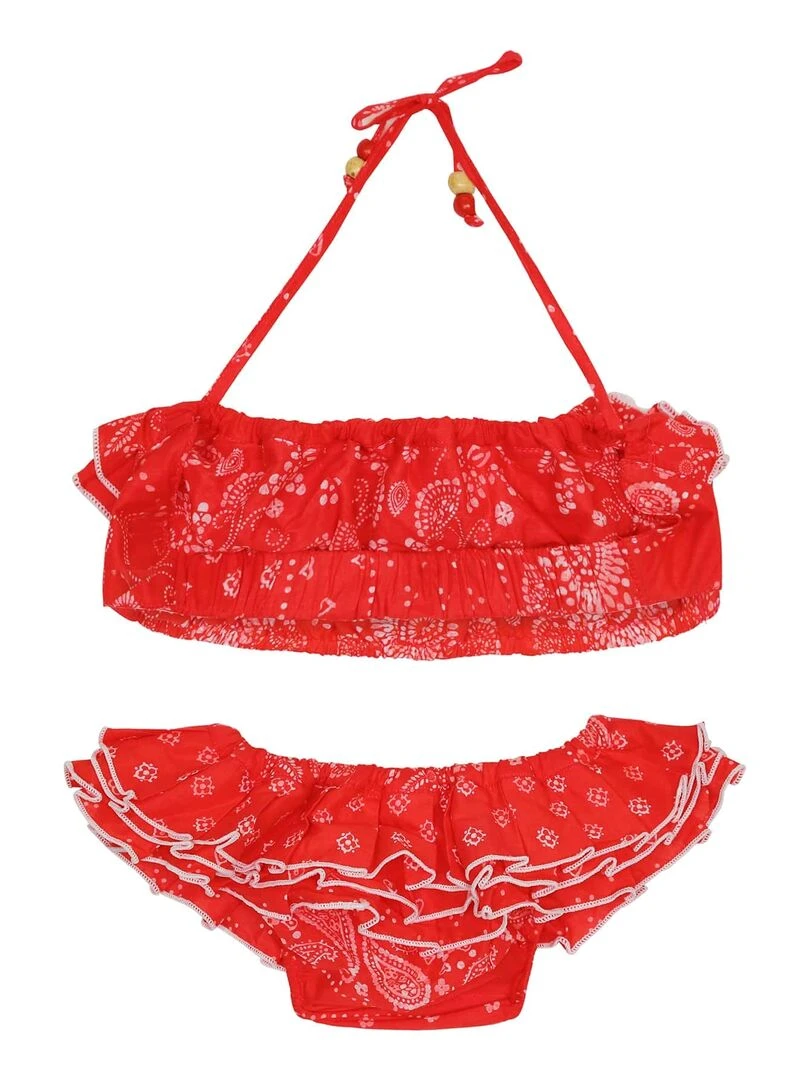 Maillot de Bain 2 pièces à Volants Fille  Cachemire Rouge  SWAN   'LA FAUTE A VOLTAIRE'   Blanc Rouge