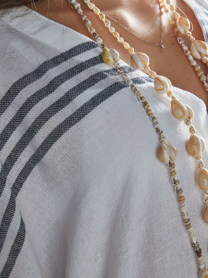 Poncho fouta avec franges   blanc