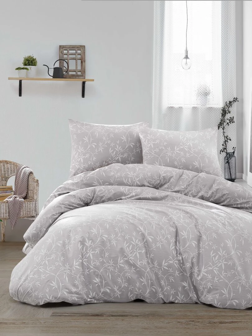Parure housse de couette et taie d'oreiller Gris