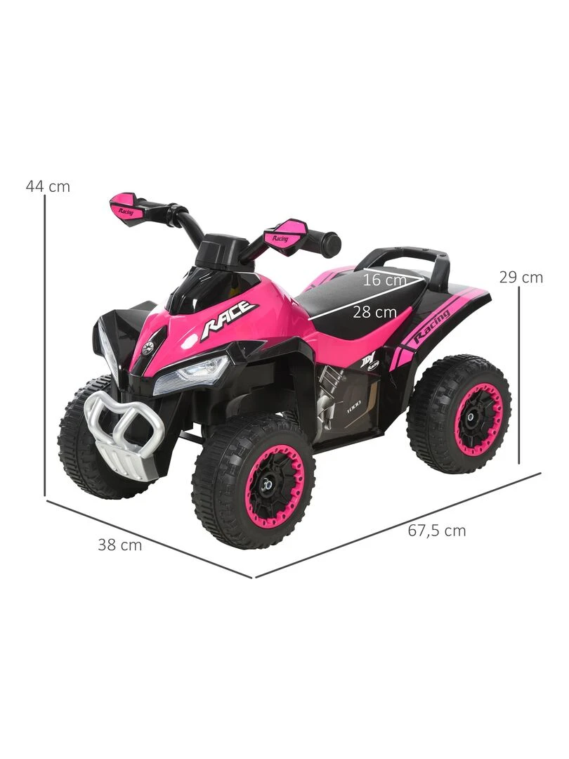 Porteur enfants quad 18 36 mois dim. 67L x 38l x 44H cm effets lumineux et sonores   Rose