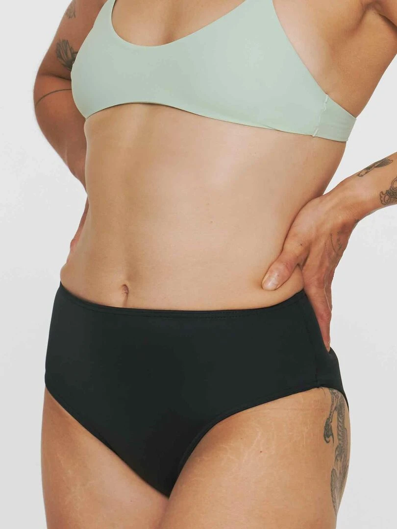 Culotte de Bain Menstruel taille haute   Flux moyen   Noir Noir