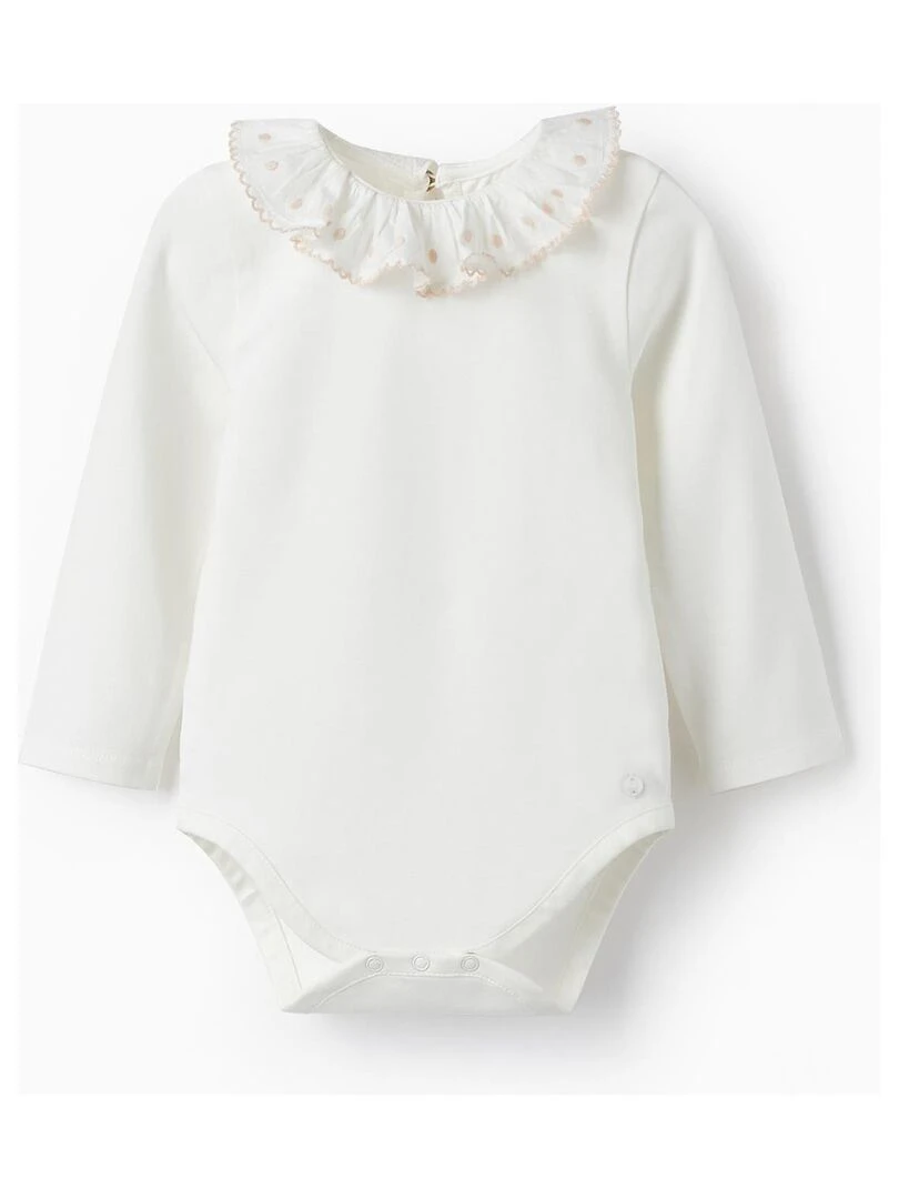 Body en coton avec volant pour bébé fille manches longues SPRING BEGINS Blanc
