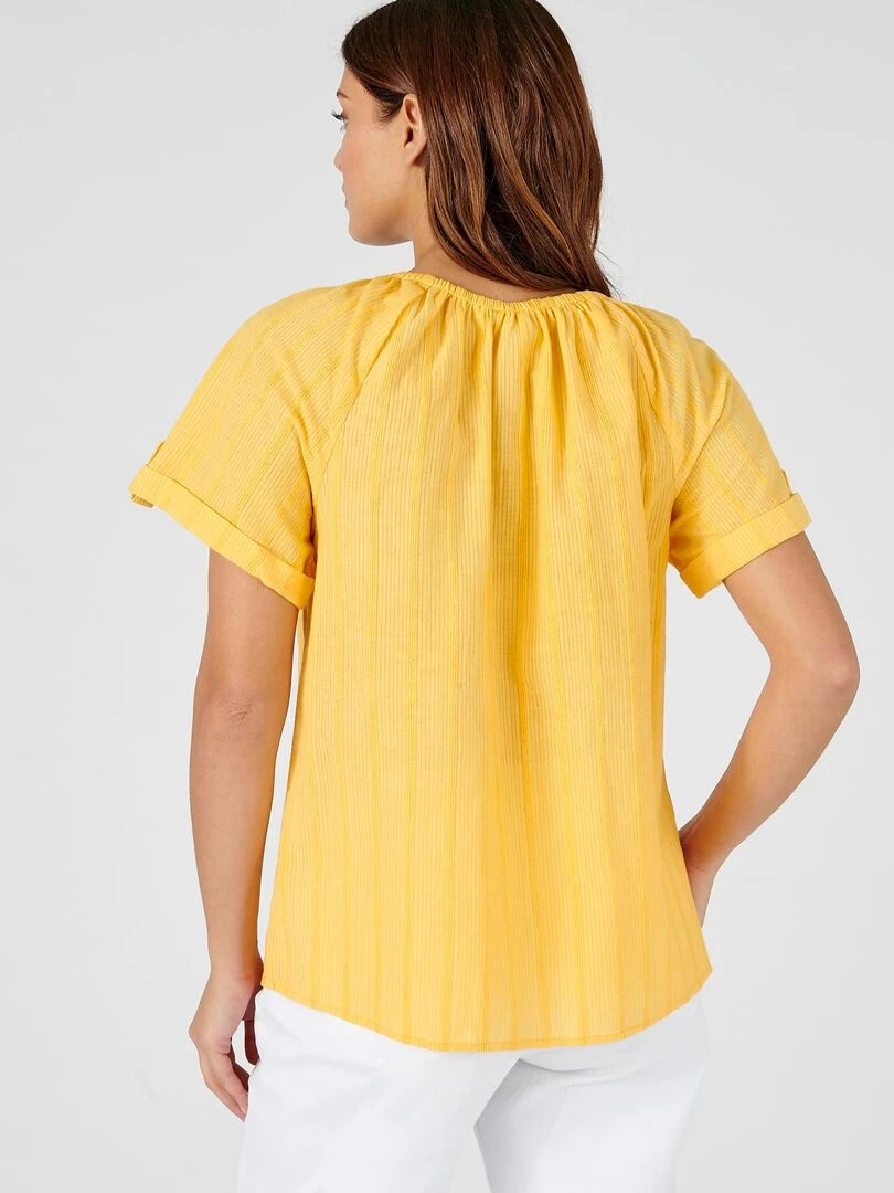 Blouse aspect tramé en voile de coton   Damart   Jaune paille