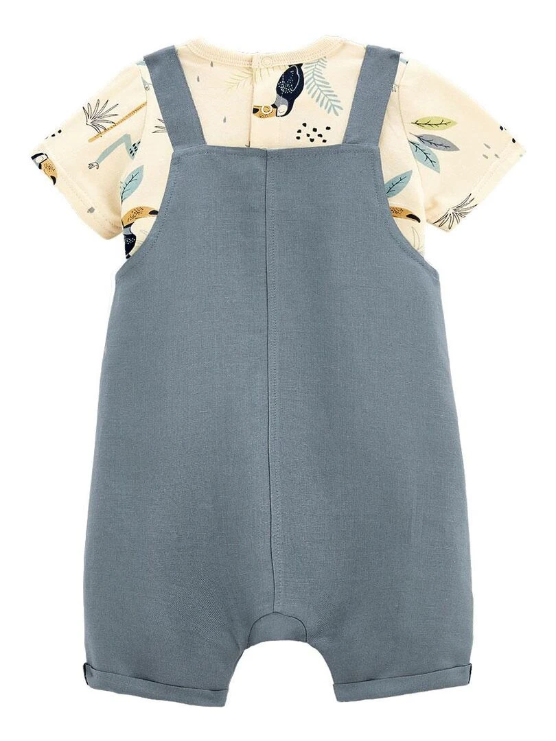 Ensemble salopette bébé en lin et t shirt Aloha Havana Bleu