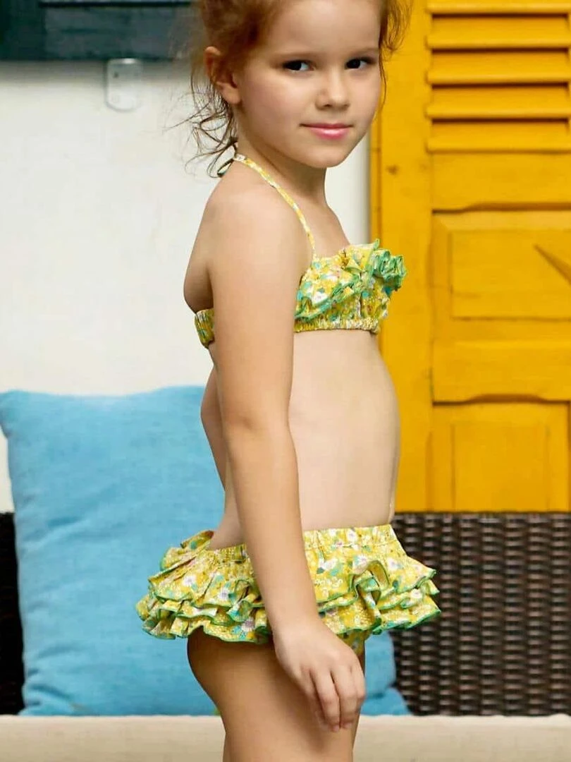 Maillot de Bain 2 Pièces Fille Fleuri Jaune & Vert SWAN 'LA FAUTE A VOLTAIRE' Jaune